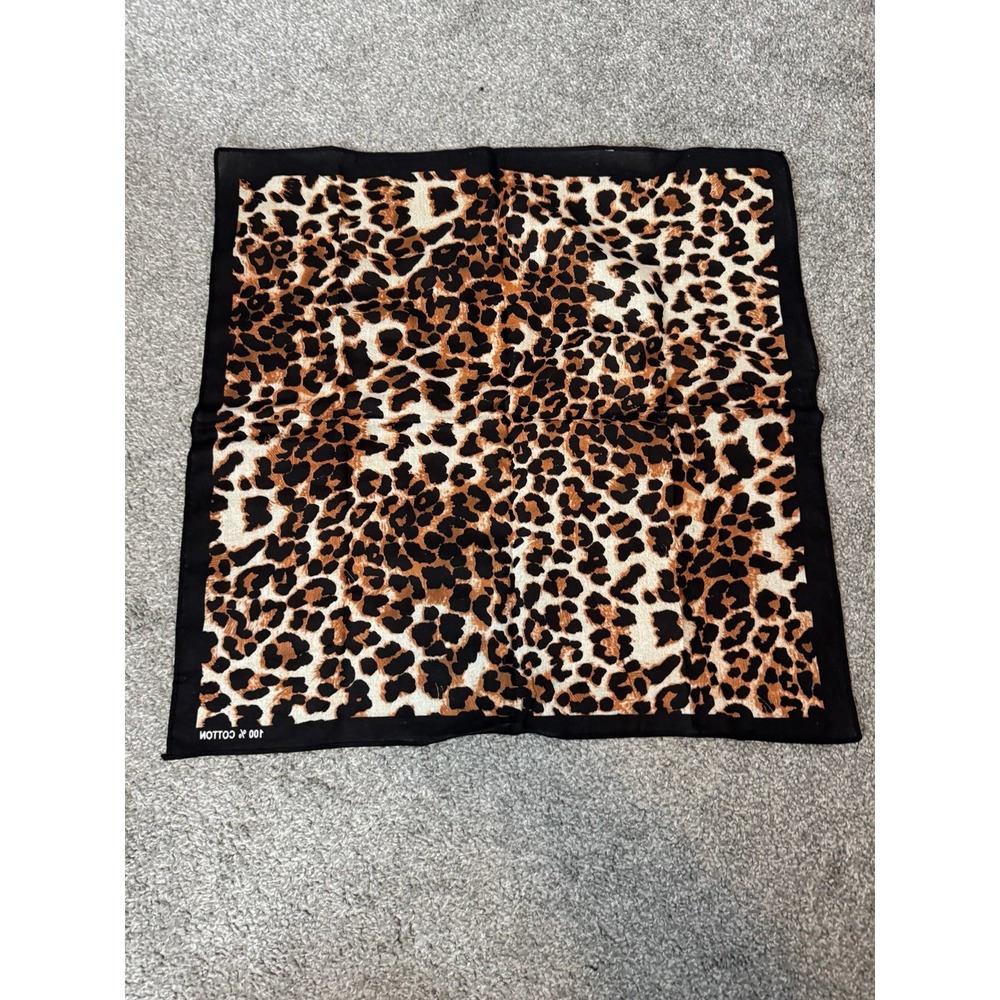 Leopard Print Bandana Head-wrap 100% Cotton Square Scarf Brown Black Animal